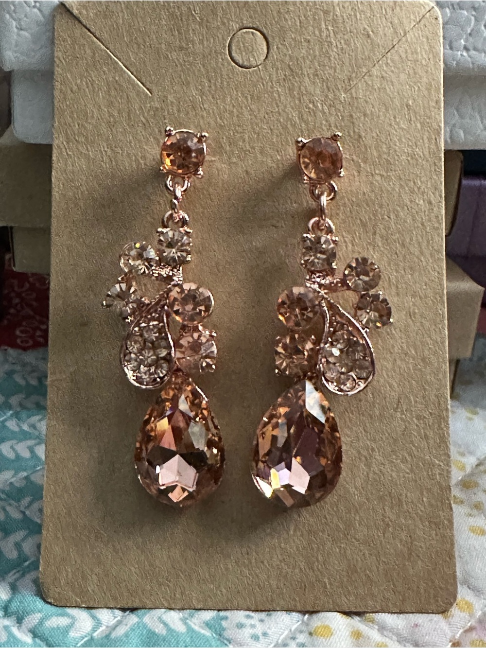 Elegant Rose Gold Pink Teardrop Dangle Earrings